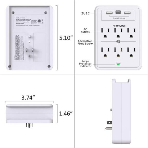 Multi Plug Outlet, Surge Protector, Outlet Splitter with 6 Outlet Extender - Picture 7 of 7